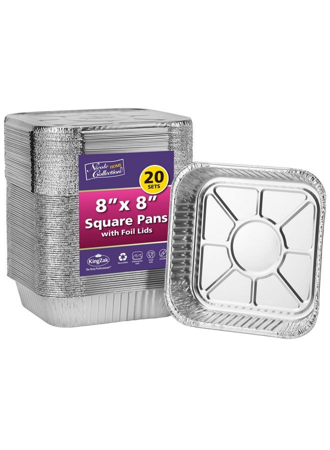Nicole Home Collection 8x8 Aluminum Pans With Lids (20 Pack) 8 Inch Foil Pans With Covers - Cake Pans - Aluminum Square Pans With Lids - Disposable Food container - great For Cake Baking, Cooking, Freezing, Prepping Food - Image 1