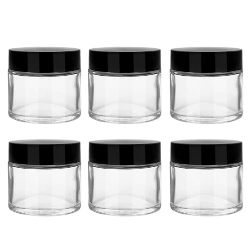 Devinez Multipurpose (Pack of 6) Round Clear Glass Cosmetic Jars,30gm with Inner Liners and Black Lids, Travel Jars, Refillable for Makeup, Cream, Lotion, Sugar Scrubs, Eye Shadow Paint, Jewelry - Image 1