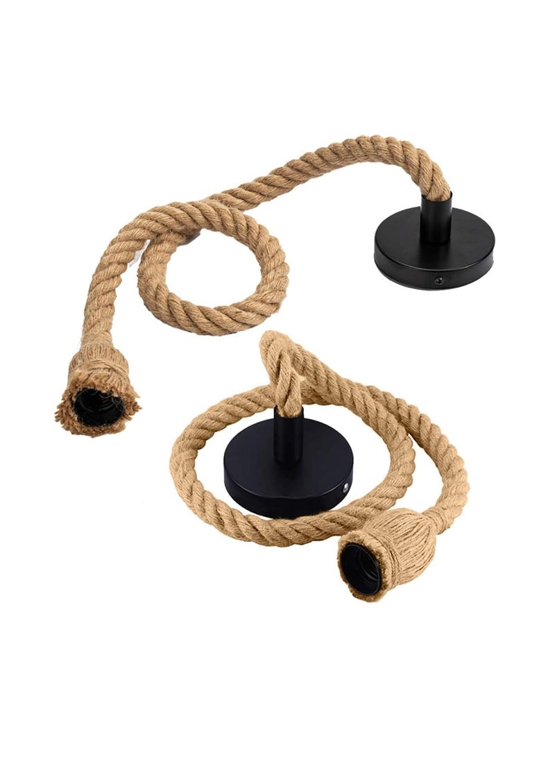 DBAILY Vintage Hanging Lamp Rope, 2 Pieces Retro Rope Chandelier Good Quality E27 Industrial Pendant Light for Living Room Dining Room Balcony Café Outdoor (Without Bulb)  - Image 1