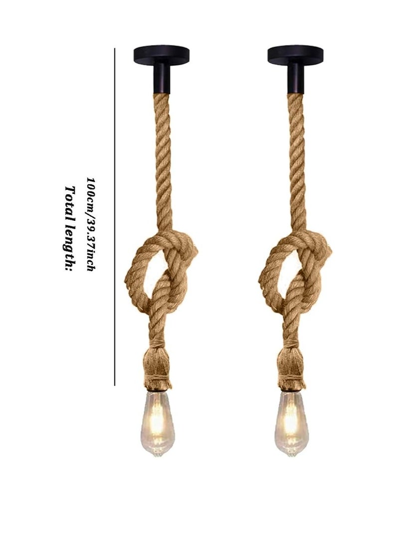 DBAILY Vintage Hanging Lamp Rope, 2 Pieces Retro Rope Chandelier Good Quality E27 Industrial Pendant Light for Living Room Dining Room Balcony Café Outdoor (Without Bulb)  - Image 2