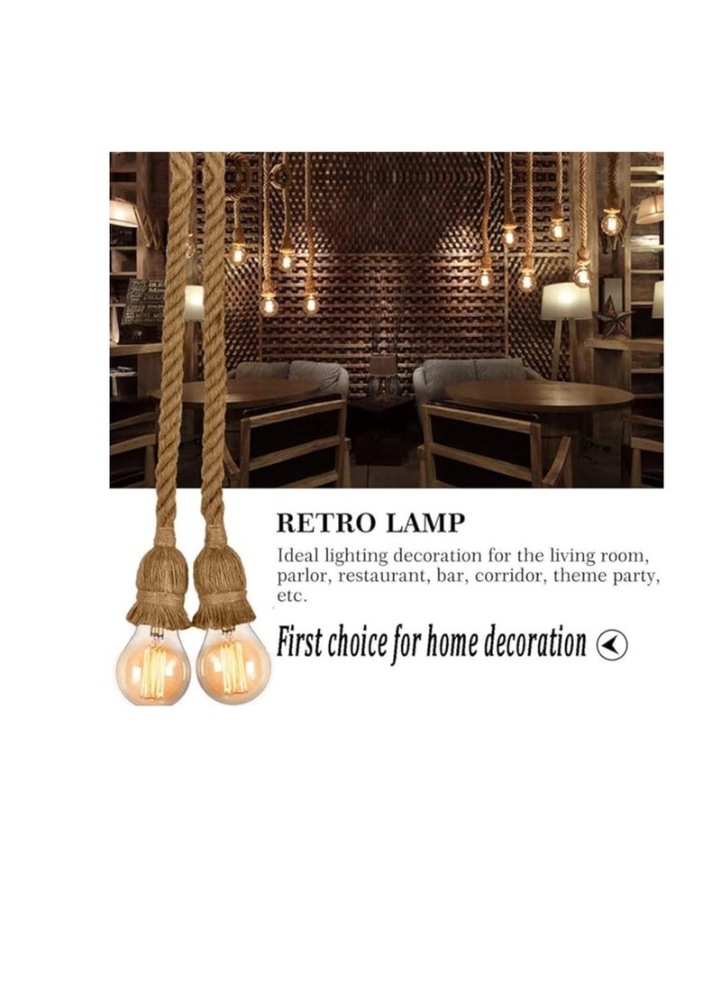 DBAILY Vintage Hanging Lamp Rope, 2 Pieces Retro Rope Chandelier Good Quality E27 Industrial Pendant Light for Living Room Dining Room Balcony Café Outdoor (Without Bulb)  - Image 5