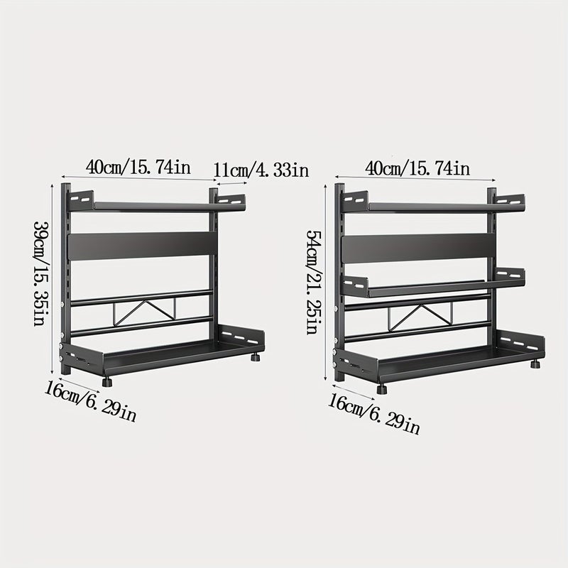 Versatile 2/3-Tier Metal Spice Rack & Utensil Organizer - Carbon Steel, Countertop Storage for Kitchen Essentials - Image 4