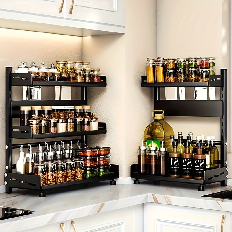 Versatile 2/3-Tier Metal Spice Rack & Utensil Organizer - Carbon Steel, Countertop Storage for Kitchen Essentials - Image 3