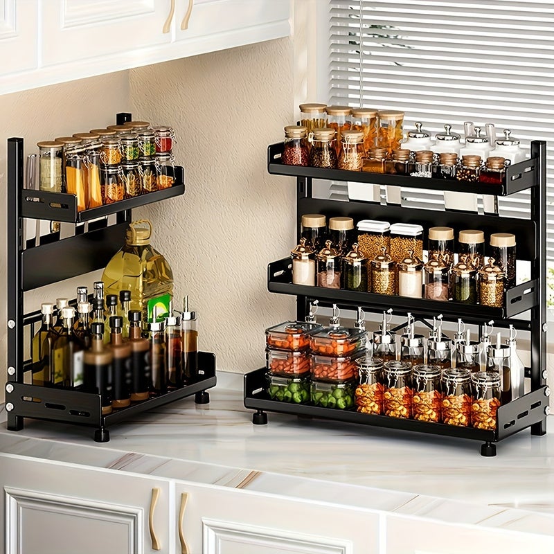 Versatile 2/3-Tier Metal Spice Rack & Utensil Organizer - Carbon Steel, Countertop Storage for Kitchen Essentials - Image 5