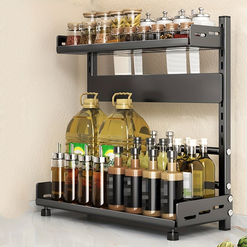 Versatile 2/3-Tier Metal Spice Rack & Utensil Organizer - Carbon Steel, Countertop Storage for Kitchen Essentials - Image 1