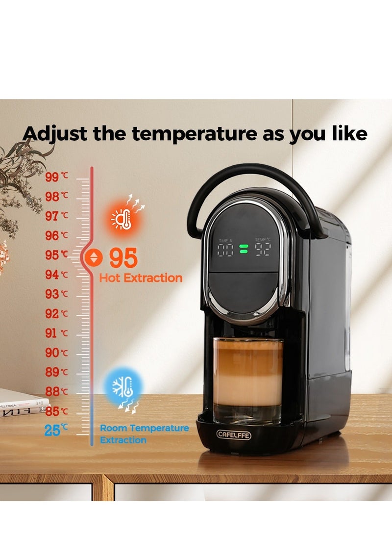 Cafelffe New Upgrade 6 in 1 Capsule Coffee Maker with 7 Level Coffee Volume & Temperature Adjustment and Automatic Pressure Relief | For NS/DG/Kcup Capsule, ESE 44mm Pods, Tea Leaves and Coffee Powder 1450W Black - Image 4