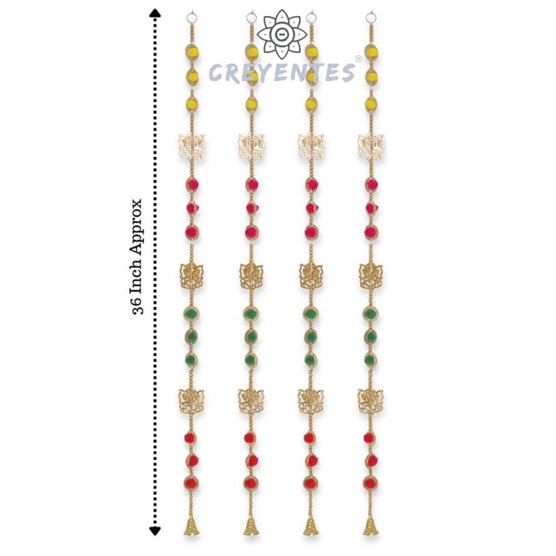 CREYENTES Handmade Door Side Hangings Ganesh Latkan, Pack of 4 Strings Wall Decoration, Wall Hanging for Main Entrance, Temple Decoration Pooja Room, Diwali .(Ring_Ganesh_LATKAN-2) (RING_GANESH _LATKAN-2) - Image 2