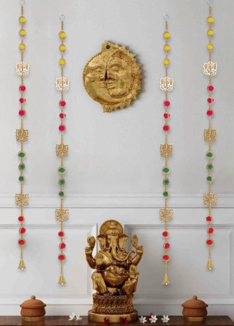 CREYENTES Handmade Door Side Hangings Ganesh Latkan, Pack of 4 Strings Wall Decoration, Wall Hanging for Main Entrance, Temple Decoration Pooja Room, Diwali .(Ring_Ganesh_LATKAN-2) (RING_GANESH _LATKAN-2) - Image 1