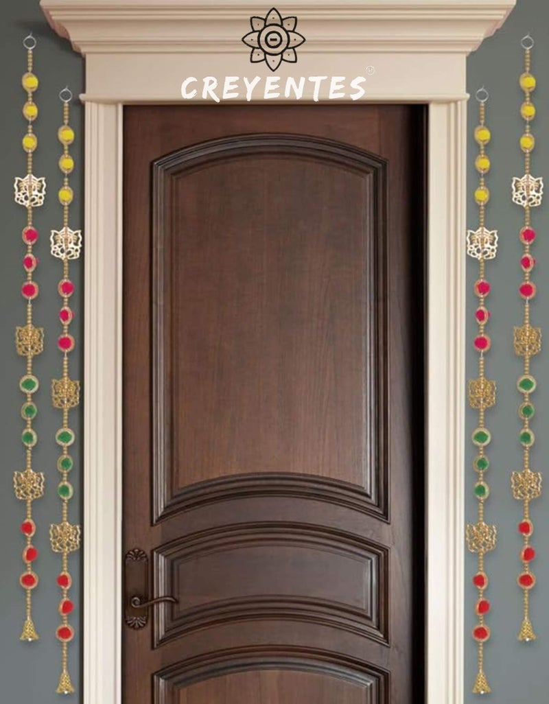 CREYENTES Handmade Door Side Hangings Ganesh Latkan, Pack of 4 Strings Wall Decoration, Wall Hanging for Main Entrance, Temple Decoration Pooja Room, Diwali .(Ring_Ganesh_LATKAN-2) (RING_GANESH _LATKAN-2) - Image 3