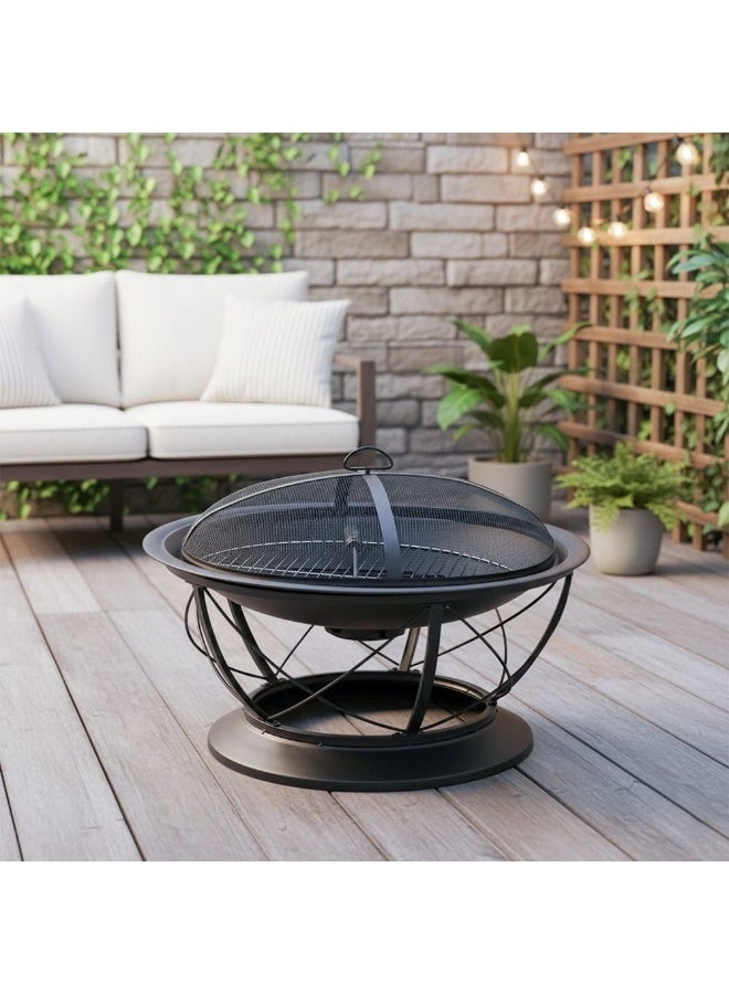 DANUBE HOME مدفأة إنفيرنو بليز، وعاء نار خارجي حديث للاستخدام في الشرفة والفناء، هيكل فولاذي متين وتشطيب مقاوم للحرارة - أسود - Image 1