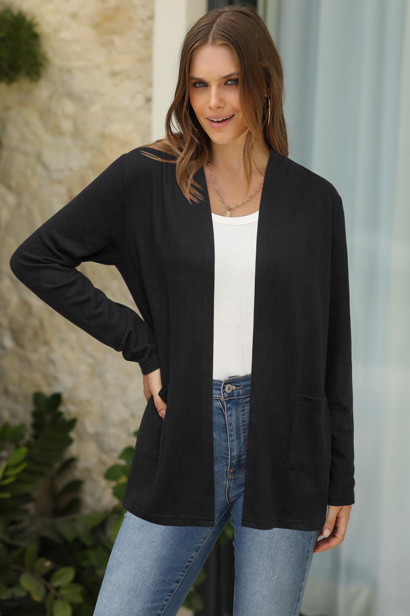 ULTRANICE Cardigan Sweaters Womens Fall Fashion 2024 Lightweight Long Sleeve Casual Business Outfits Clothing Knit Tops Clothes Summer Winter Work Trendy Dressy Cover Up Gray Grey Pocket - Image 2