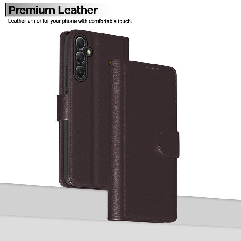 Pikkme Samsung Galaxy A34 5G Flip Cover Leather Finish | Inside TPU with Card Pockets | Wallet Stand and Shock Proof | Complete Protection Flip Case (Coffee) - Image 2