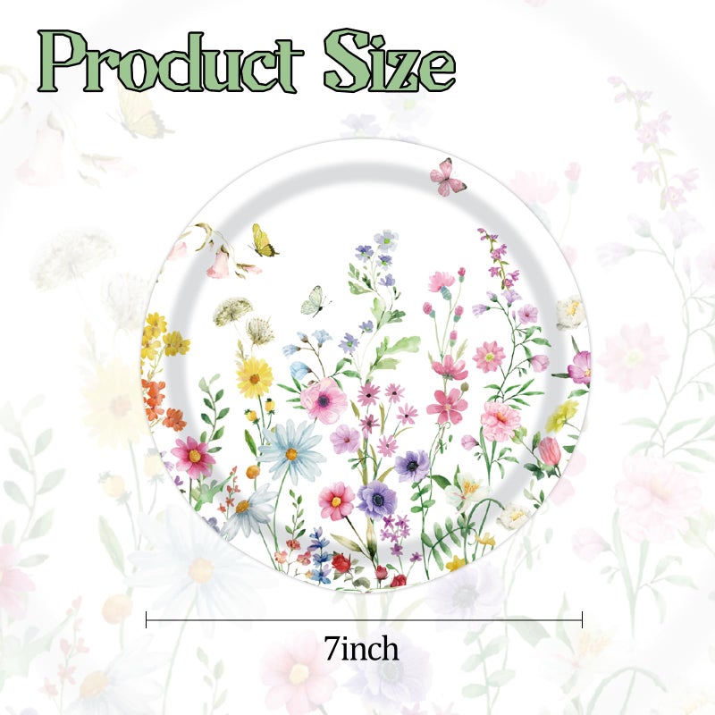 KFJBPB 50PCS Wildflower Party Paper Plates 7 Inch, Disposable Floral Cake Dessert Plates for Spring Summer Picnic Wedding Baby Shower Birthday Tea Party Decorations (Wildflower) - Image 2