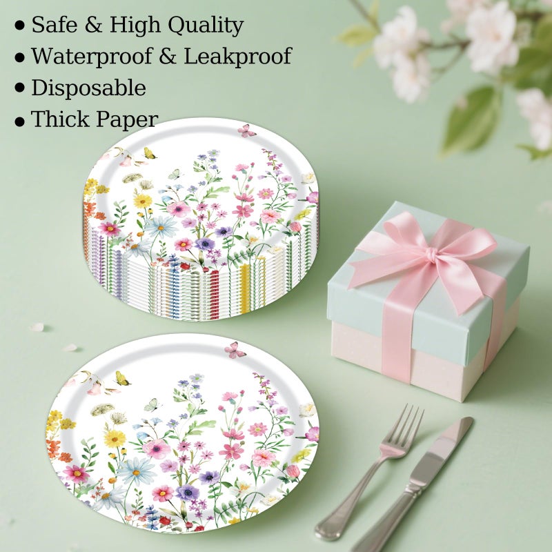 KFJBPB 50PCS Wildflower Party Paper Plates 7 Inch, Disposable Floral Cake Dessert Plates for Spring Summer Picnic Wedding Baby Shower Birthday Tea Party Decorations (Wildflower) - Image 3