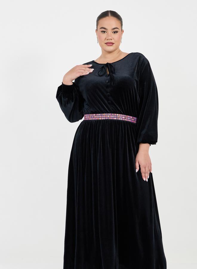 Styli Velvet Tie-Neck Dress - Image 2