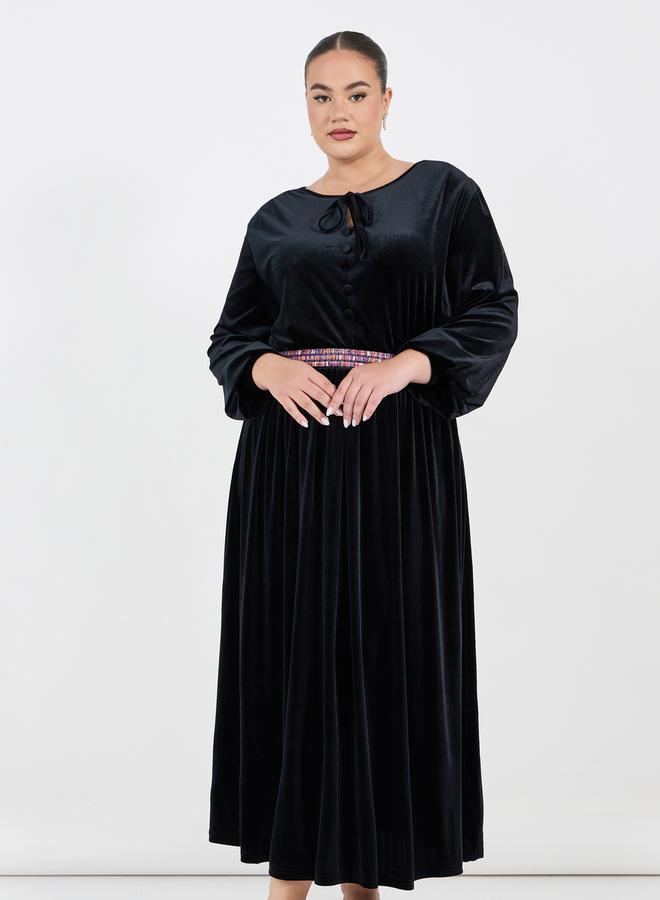 Styli Velvet Tie-Neck Dress - Image 5