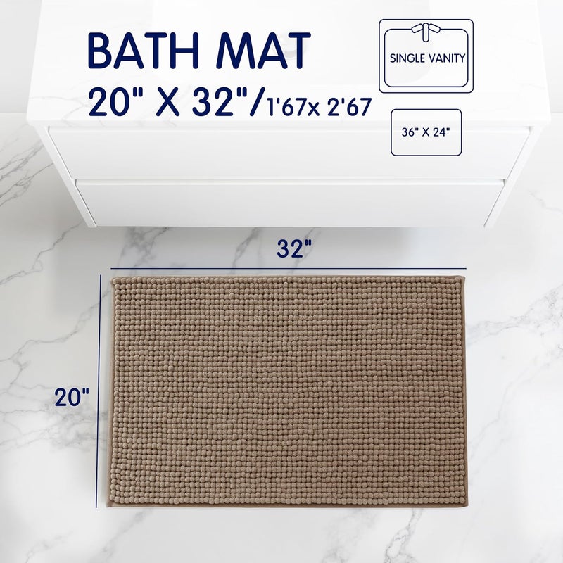 subrtex Bathroom Rugs, 20" x 32" Chenille Bath Rug Soft Short Plush Bath Mat Soft Shower Mat Water Absorbent Shower Mat Quick Dry Machine Washable, Taupe Brown - Image 3