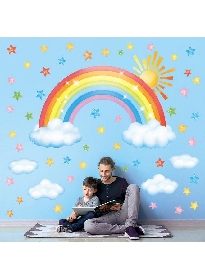 ديكو وال ملصقات حائط من DECOWALL SG3-2314 بألوان قوس قزح وسحب ونجوم وديكور غرفة الأطفال وغرفة اللعب المصنوعة من الفينيل قابلة للإزالة وقابلة للإزالة بألوان الباستيل المبهجة للأطفال - Image 2