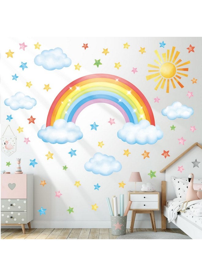 ديكو وال ملصقات حائط من DECOWALL SG3-2314 بألوان قوس قزح وسحب ونجوم وديكور غرفة الأطفال وغرفة اللعب المصنوعة من الفينيل قابلة للإزالة وقابلة للإزالة بألوان الباستيل المبهجة للأطفال - Image 3