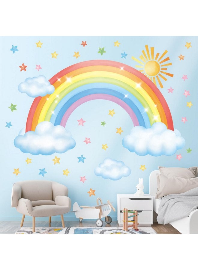 ديكو وال ملصقات حائط من DECOWALL SG3-2314 بألوان قوس قزح وسحب ونجوم وديكور غرفة الأطفال وغرفة اللعب المصنوعة من الفينيل قابلة للإزالة وقابلة للإزالة بألوان الباستيل المبهجة للأطفال - Image 1