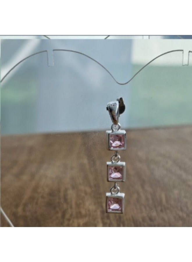 Pink Square Zircon Hanging Earrings for Women and Girls