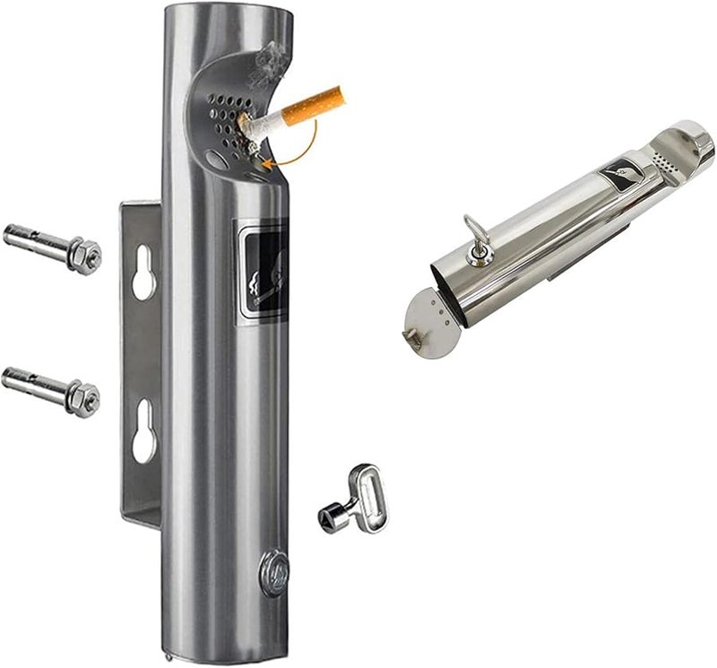 Silver Wall Mounted Outdoor Cigarette Ashtray Receptacle Fireproof Rustproof for Hotels Restaurants - Image 2