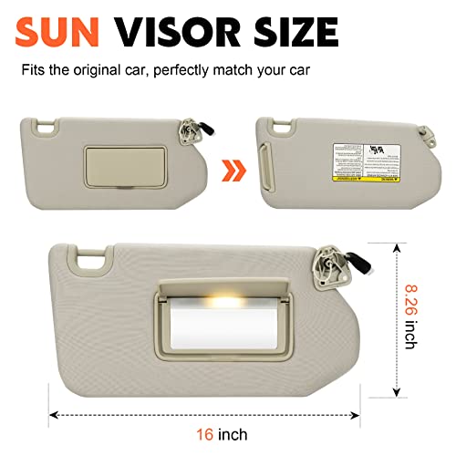 ILONPA Beige Driver Left + Passenger Right Side Sun Visor Replacement Compatible with Nissan Pathfinder 2013-2018, Infiniti QX60 2014-2017, Infiniti JX35 2013 Replace 96401-9PB0A, 96400-9PB0A - Image 2