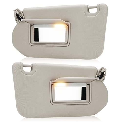 ILONPA Beige Driver Left + Passenger Right Side Sun Visor Replacement Compatible with Nissan Pathfinder 2013-2018, Infiniti QX60 2014-2017, Infiniti JX35 2013 Replace 96401-9PB0A, 96400-9PB0A - Image 1