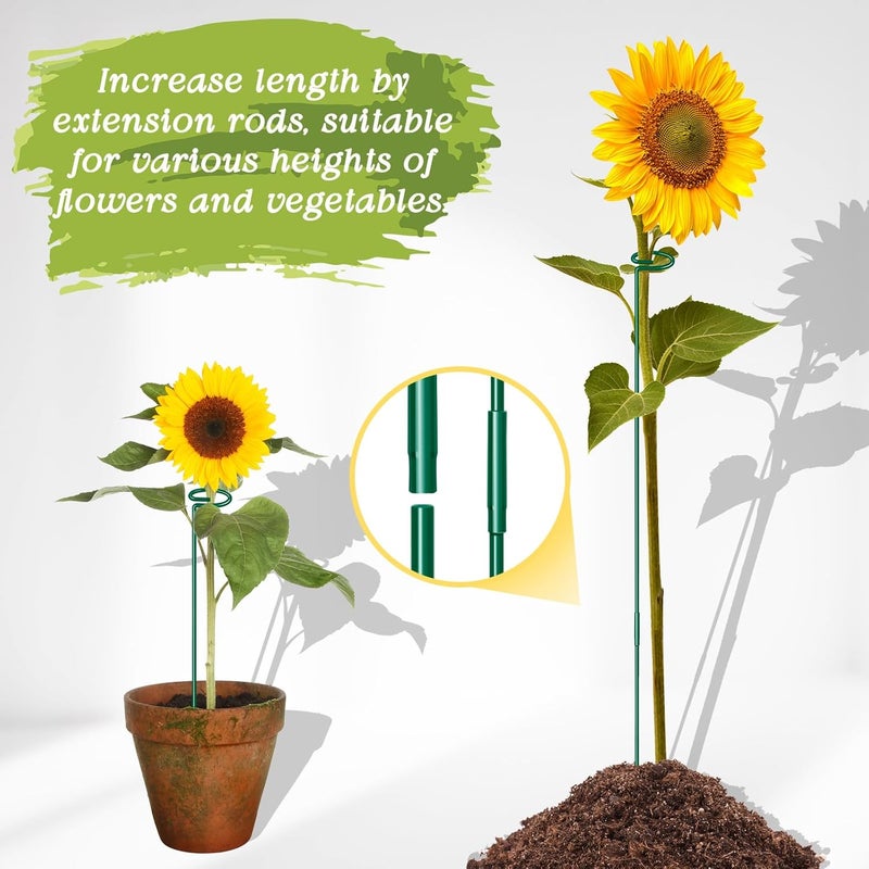 HiGift 10 Pack Height Adjustable Plant Support Stakes (17" or 32" Inches), Metal Plant Stakes for Indoor Outdoor Plants, Tall Plant Stick Support Ring Cages for Garden Flower Amaryllis Orchid Gladiolus - Image 4