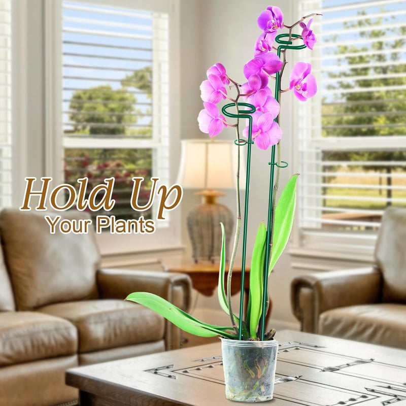 HiGift 10 Pack Height Adjustable Plant Support Stakes (17" or 32" Inches), Metal Plant Stakes for Indoor Outdoor Plants, Tall Plant Stick Support Ring Cages for Garden Flower Amaryllis Orchid Gladiolus - Image 5