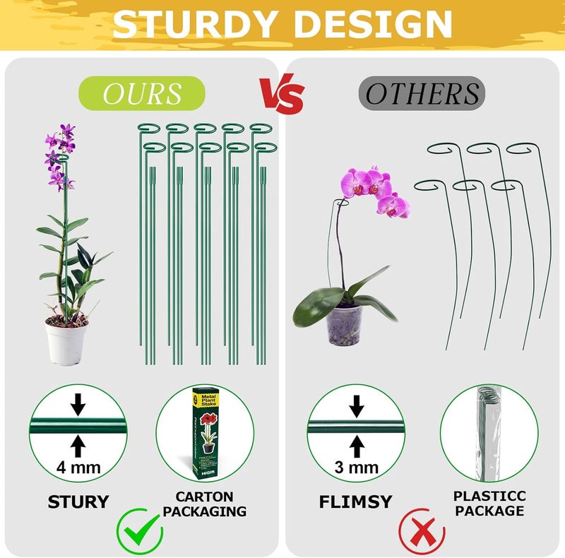 HiGift 10 Pack Height Adjustable Plant Support Stakes (17" or 32" Inches), Metal Plant Stakes for Indoor Outdoor Plants, Tall Plant Stick Support Ring Cages for Garden Flower Amaryllis Orchid Gladiolus - Image 3