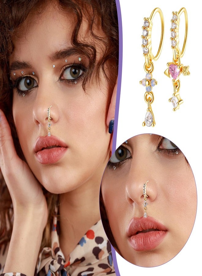 Yolev 10 Pcs Dangle Nose Ring 20g L Shaped Dangling Noses Stud Cz Nose Rings Hoops with Charms Indian Piercing Jewelry Cartilage Earring For Women Gold - Image 4