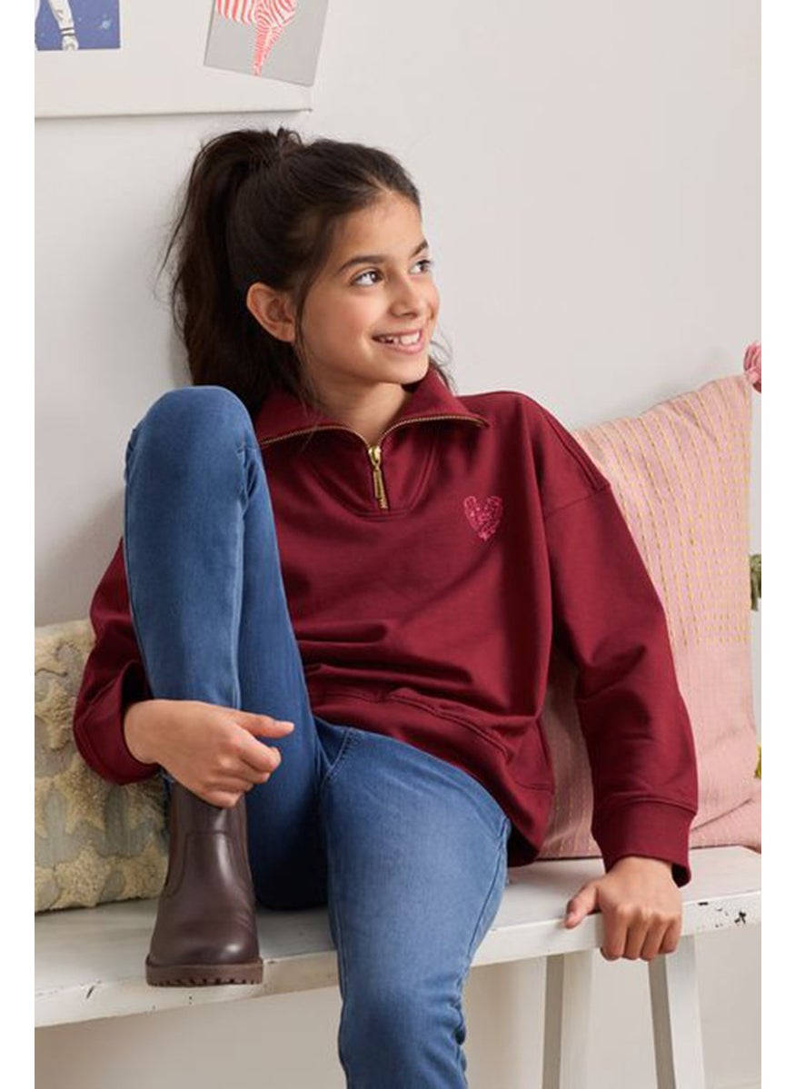 Tchibo Kids Girl Long Sleeve Graphic Sweatshirt, Red  - Image 1