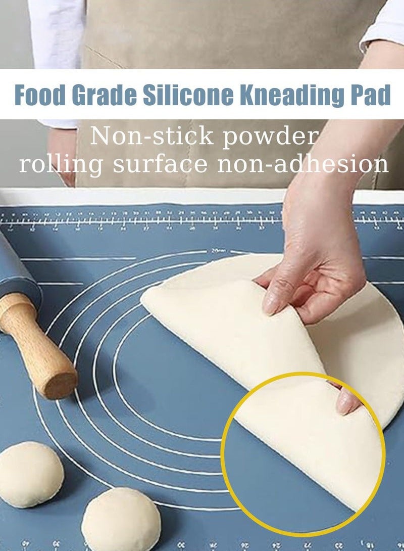 Hanayo 2 قطع حصيرة خبز ودبوس لف حصيرة متعددة الاستخدامات حصيرة سطح العمل حصيرة خبز سيليكون قابلة لإعادة الاستخدام من سيليكون غذائي لعجن العجين لصنع الكعك (أزرق) - Image 4