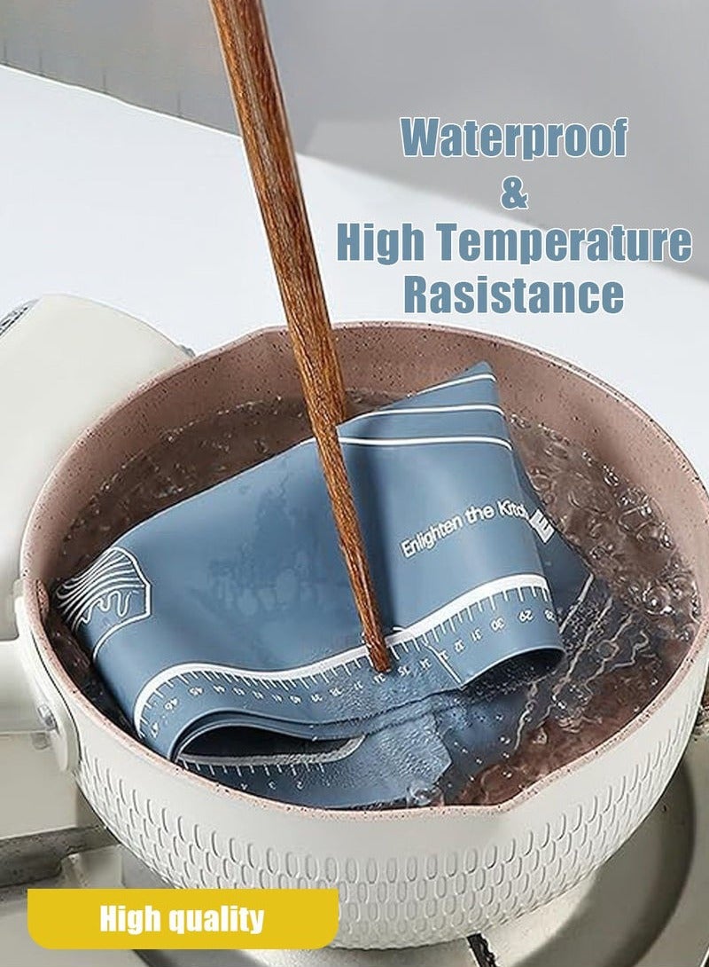 Hanayo 2 قطع حصيرة خبز ودبوس لف حصيرة متعددة الاستخدامات حصيرة سطح العمل حصيرة خبز سيليكون قابلة لإعادة الاستخدام من سيليكون غذائي لعجن العجين لصنع الكعك (أزرق) - Image 5