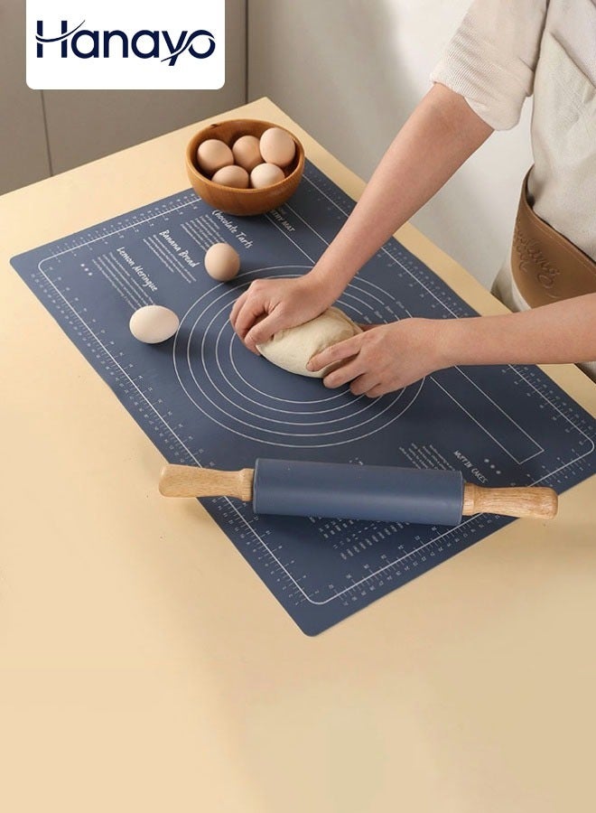 Hanayo 2 قطع حصيرة خبز ودبوس لف حصيرة متعددة الاستخدامات حصيرة سطح العمل حصيرة خبز سيليكون قابلة لإعادة الاستخدام من سيليكون غذائي لعجن العجين لصنع الكعك (أزرق) - Image 1