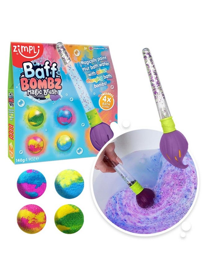 Zimpli Kids Baff Bombz Magic Brush, 4 x Bath Bombs, Magically Paint Your Bath Water, Creative Bath Toy for Children, Birthday Gifts for Boys & Girls, Pocket Money Toy, Moisturising Bath Fizzers - Image 1