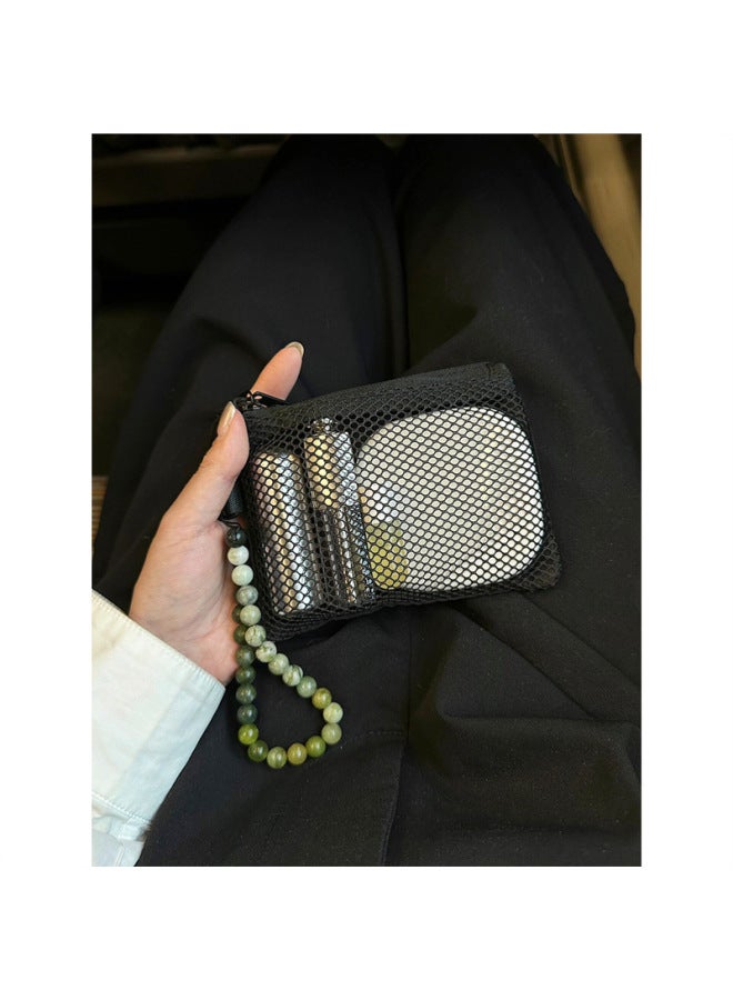 Muji Double Zipper Bag Cosmetic Change Storage Bag Double-layer Storage Bag Portable Commuter Small Bag Travel Storage Bag-Specifications:Net Bag Storage Green + Random Pendant-Color:Standard  - Image 2