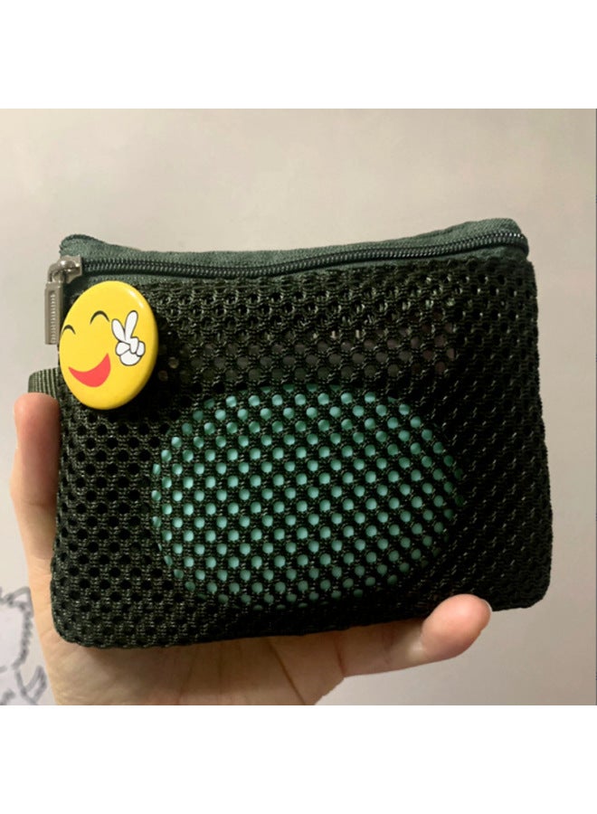 Muji Double Zipper Bag Cosmetic Change Storage Bag Double-layer Storage Bag Portable Commuter Small Bag Travel Storage Bag-Specifications:Net Bag Storage Green + Random Pendant-Color:Standard  - Image 1