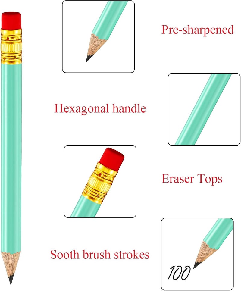 Outus 72 Pieces Golf Pencils Half Pencils with Eraser Mini Bulk Short #2 HB Pre Sharpened for Bridal Shower Wedding Office(Sage Green) - Image 3