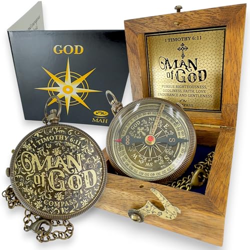 MAH Man of God – Religious Brass Compass with Embossed Dial & “Lord” as North, Inspirational Christian Gift for Men, Fathers, and Pastors – Faith Keepsake for Baptism, Confirmation, or Spiritual Journey - Image 1