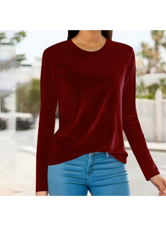 general Women's Long Sleeve Shirt Casual Crewneck Pullover Solid t-Shirt Velvet Tops Pluse Size Fall Fashion 2026 Outfits - Image 1