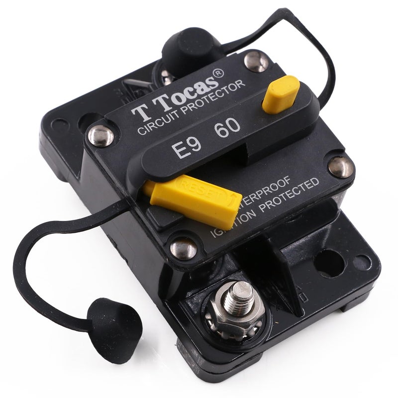 T Tocas Waterproof 60Amp Circuit Breaker for Boat Trolling Motor Marine ATV Trailer Vehicles Stereo Audio Electronic Battery Solar System with Manual Reset Switch Waterproof DC 12V48V