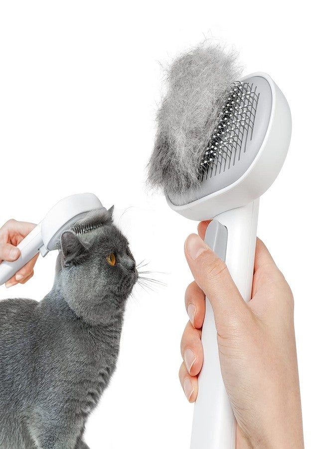 KittuPet Self Cleaning Slicker Brush Grooming and Shedding Hair Brush - Easy to Remove Loose Undercoat, Pet Massaging Hair Brush Tool Ideal for Cleaning Dogs and Cats Hair (White) - Image 1