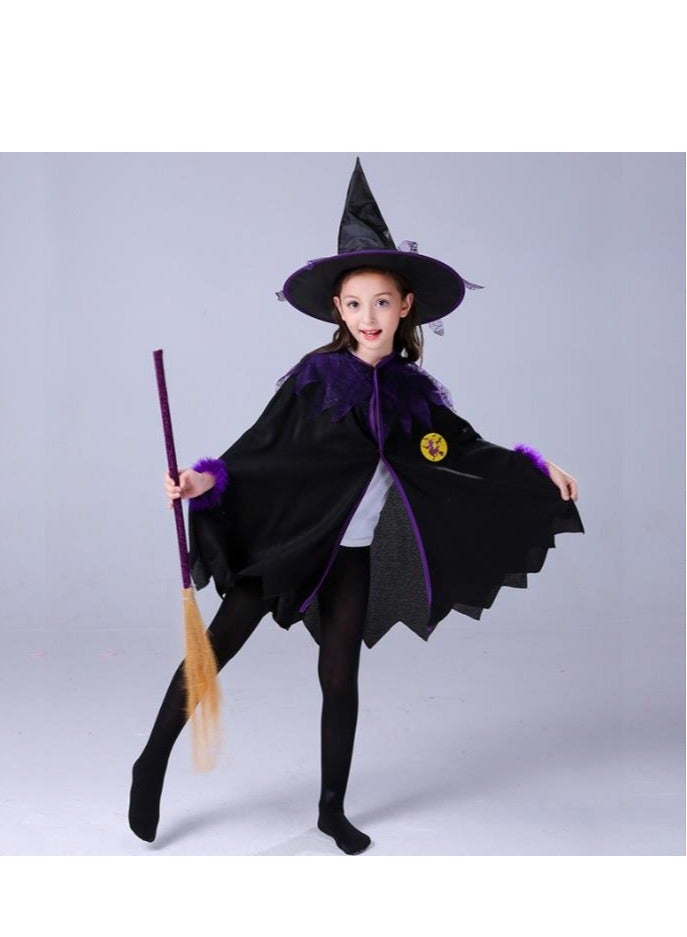 Golden Costumes for Girls Witch Cloak Costume with Hat & Broom  Kids Fancy Party Dress Up Outfit Stage Performance Costume for  Birthday and Party(120cm) - Image 1