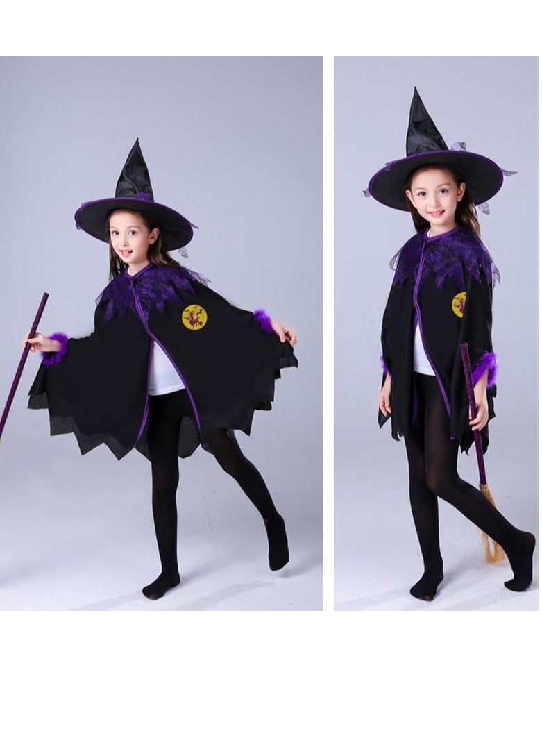 Golden Costumes for Girls Witch Cloak Costume with Hat & Broom  Kids Fancy Party Dress Up Outfit Stage Performance Costume for  Birthday and Party(120cm) - Image 3