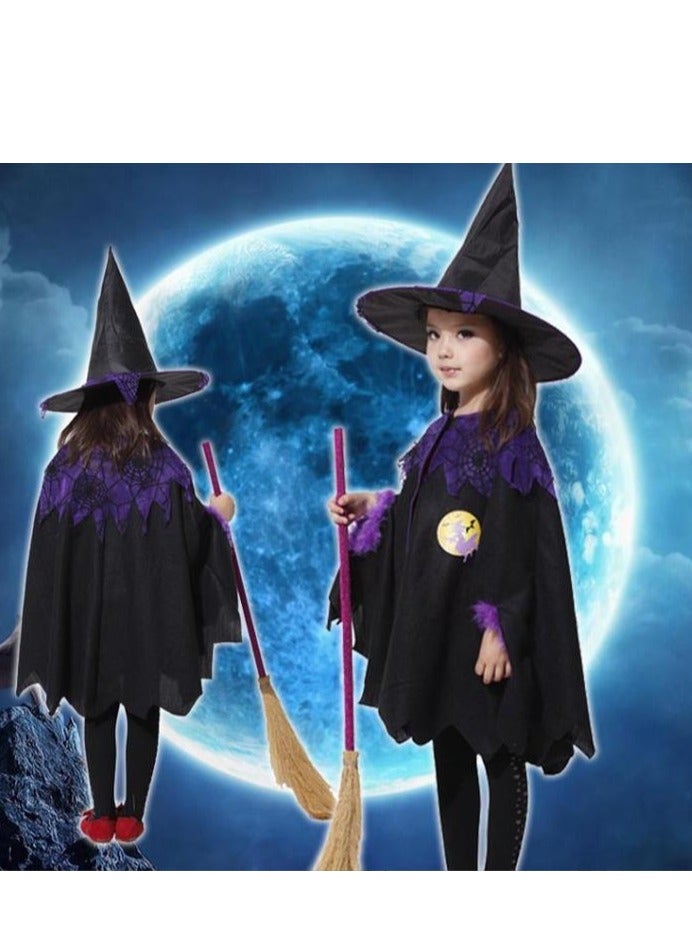 Golden Costumes for Girls Witch Cloak Costume with Hat & Broom  Kids Fancy Party Dress Up Outfit Stage Performance Costume for  Birthday and Party(120cm) - Image 4