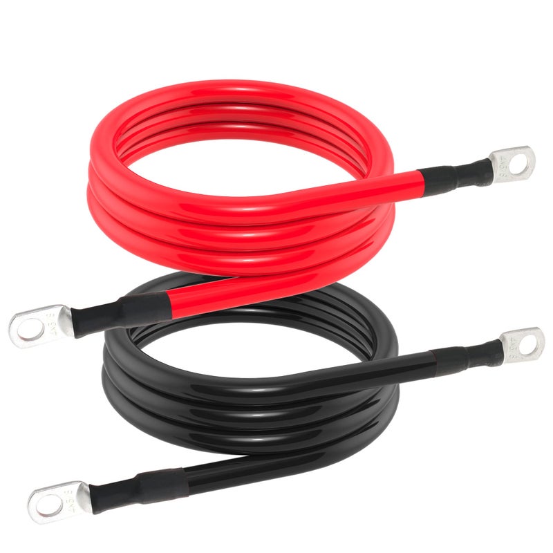 كابل بطارية 4 AWG كابل بطارية نحاسي نقي 4AWG مع 38 لوج في كلا الطرفين مجموعة أسلاك العاكس للطاقة للسيارات والطاقة الشمسية والبحرية والقوارب والمركبات الترفيهية والدراجات النارية باللونين الأحمر والأسود 5 أقدام