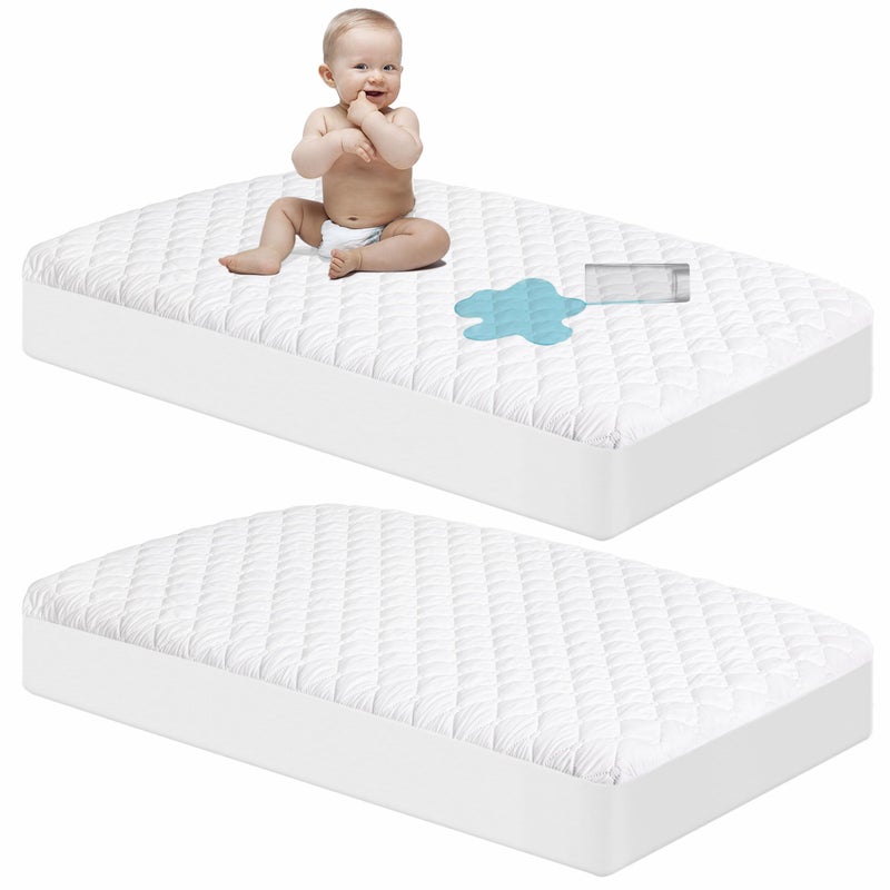 NTBAY 2 Pack Waterproof Mini Crib Mattress Protector, Quilted 24"x38" Fitted Mattress Cover - Machine Washable - Soft and Breathable Baby Mattress Pad Sheet for Mini Crib and Baby Playards, White - Image 1