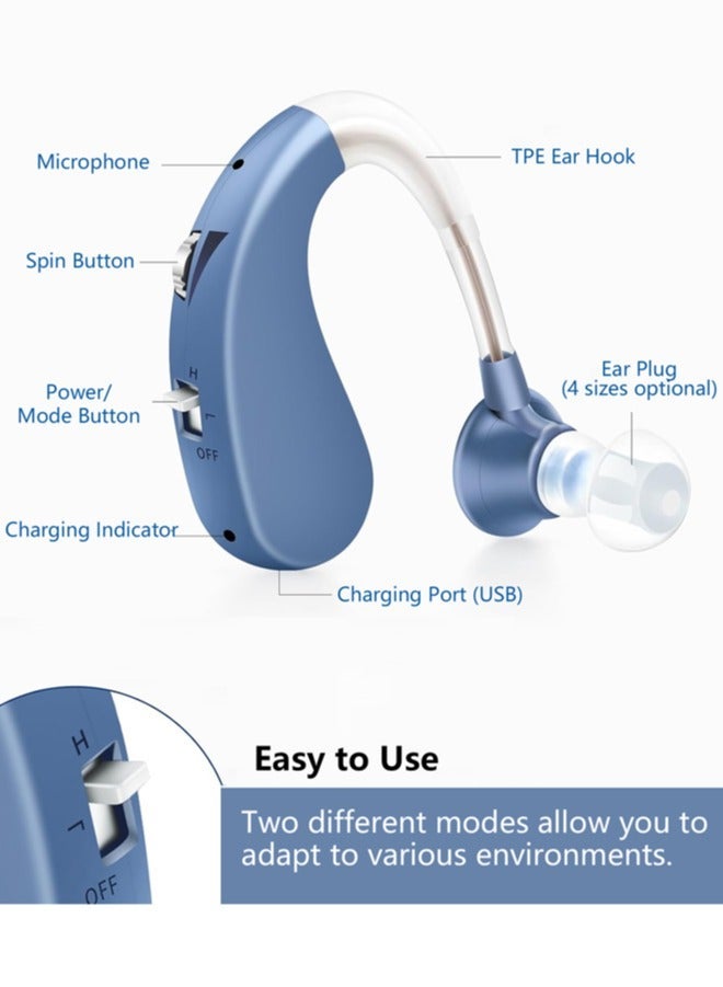 general Rechargeable Hearing Aid for Seniors with Noise Cancelling, BTE Hearing Aids for People with Mild Moderate Severe Hearing Loss, All Day Comfort Fit, Blue - Image 2